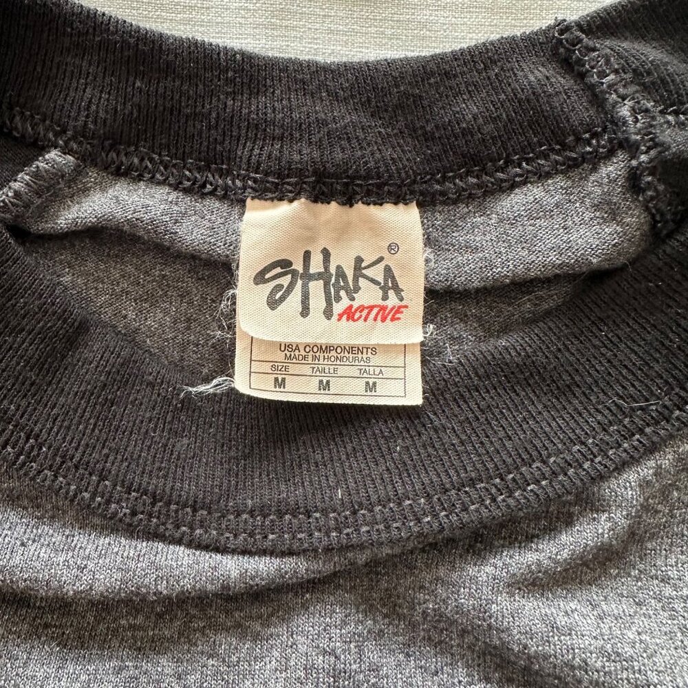 California Republic SHAKA Baseball Size M T-Shirt 3/4 Raglin Sleeve Gray Black - Picture 4 of 9